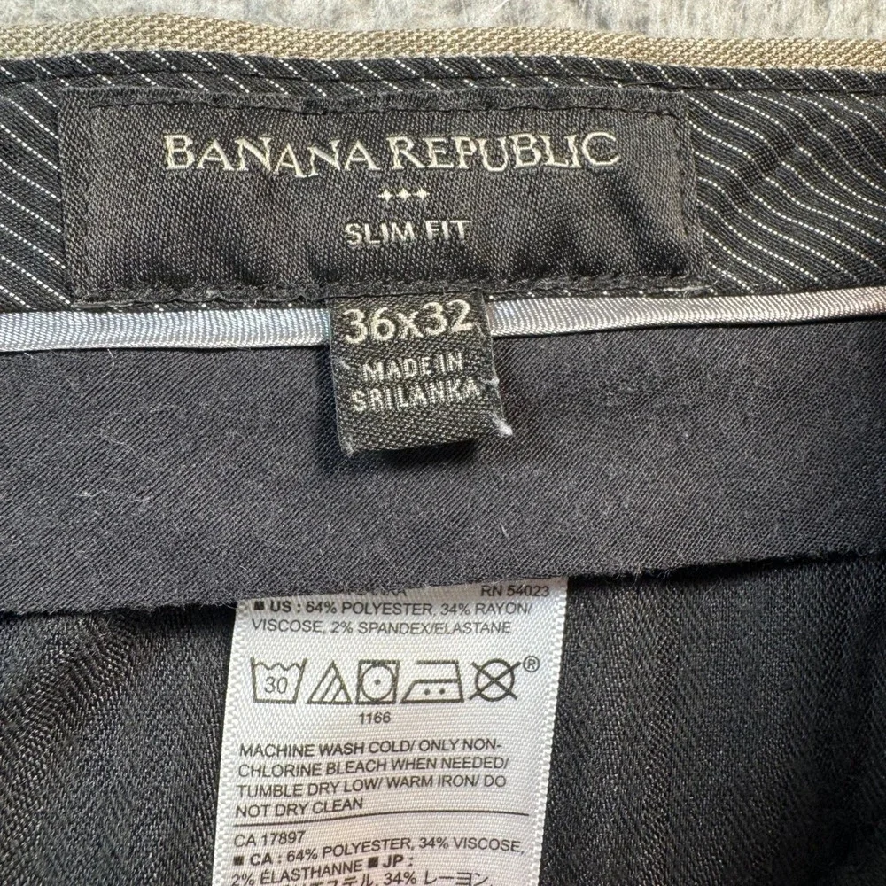 Banana Republic Slim Fit Dress Pants Mens 36x32 Khaki Glen Check Plaid Stretch